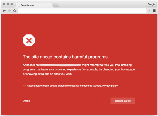 Chrome warning: malicious site ahead!